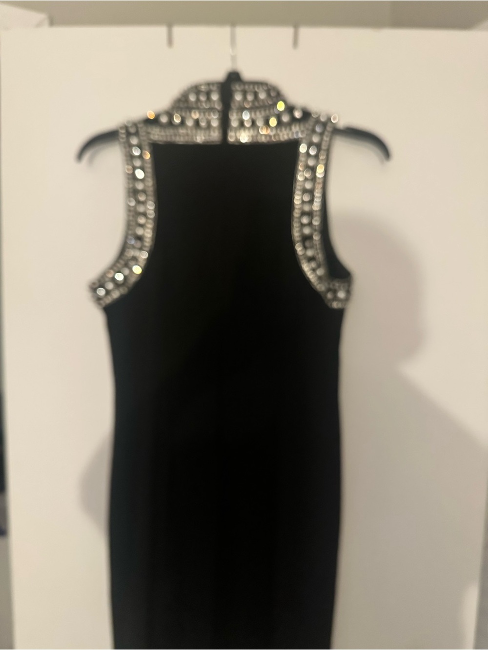 Sleeveless Black Midi Dress with Jewel-Embellished Mock Neck - Picture 5 of 8